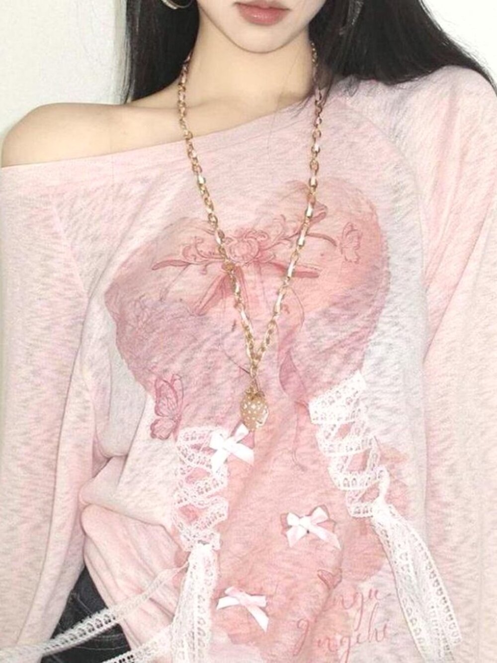 Pink Coquette Bow Lace Top